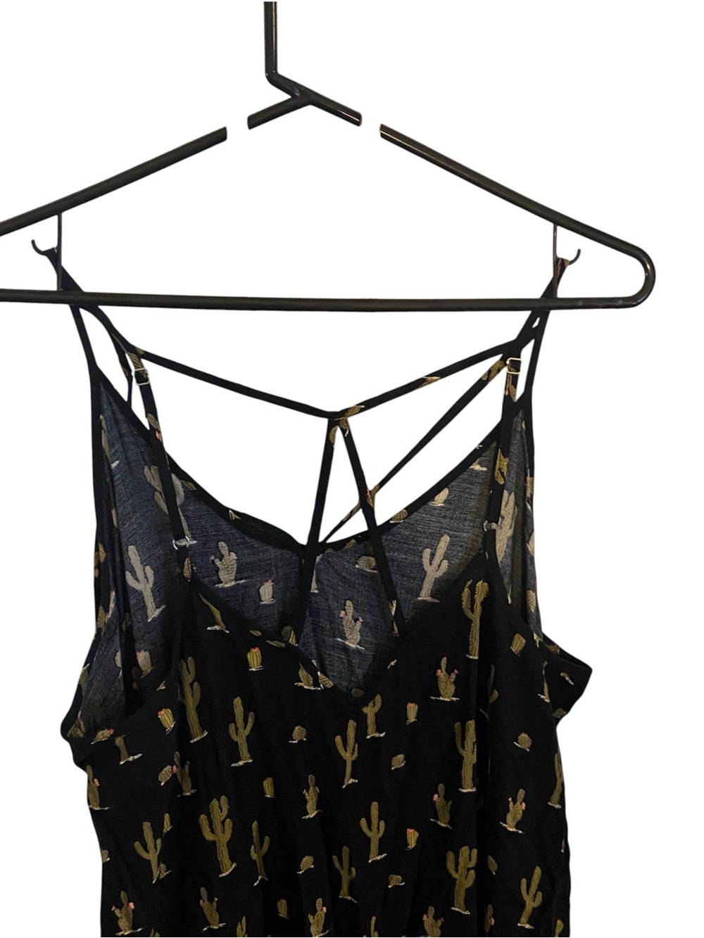 Boho Black Cactus-Print Spaghetti-Strap Maxi Dress dopamine vacation western - Picture 4 of 12